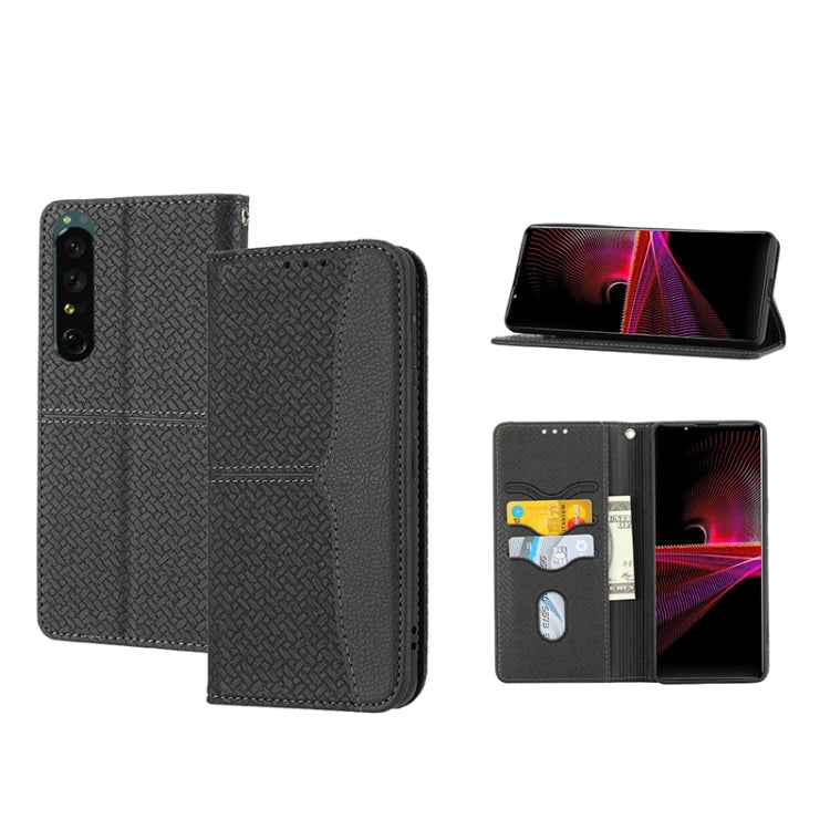 For Sony Xperia 1 IV Woven Texture Stitching Magnetic PU Leather Phone Case