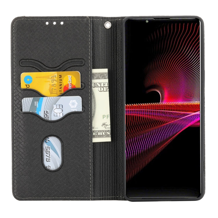 For Sony Xperia 1 IV Woven Texture Stitching Magnetic PU Leather Phone Case