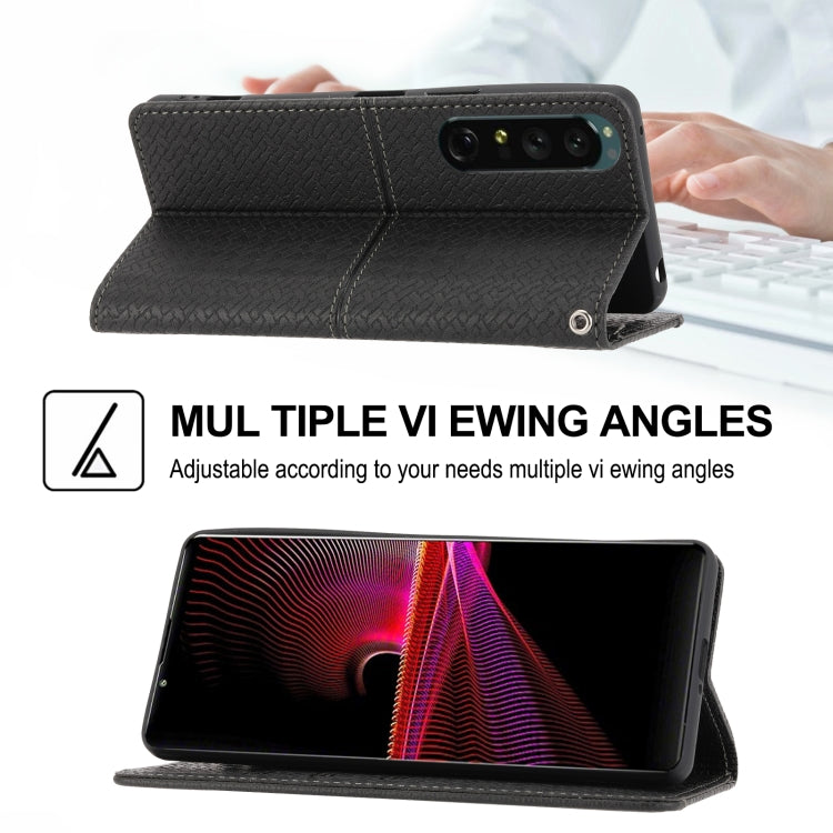 For Sony Xperia 1 IV Woven Texture Stitching Magnetic PU Leather Phone Case