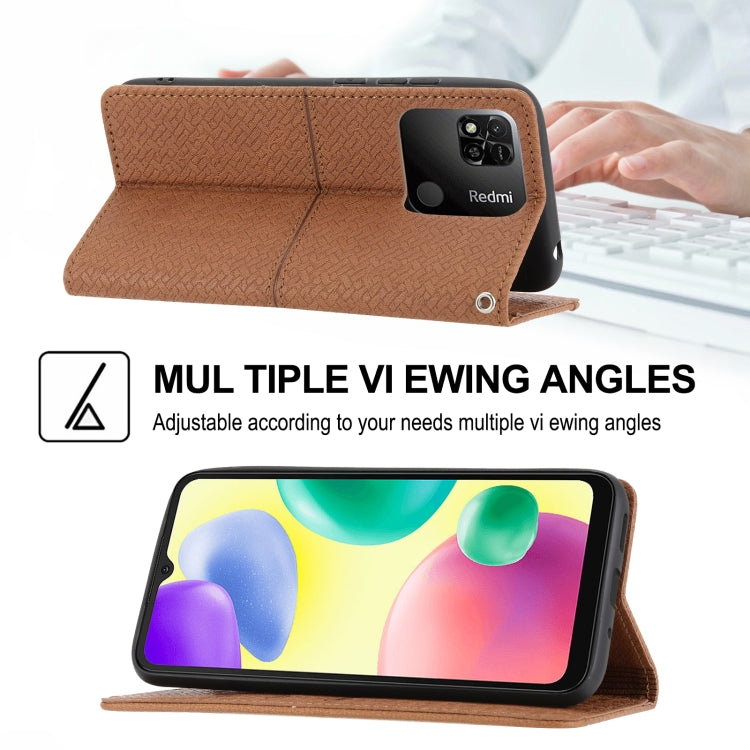 For Xiaomi Redmi 10A Woven Texture Stitching Magnetic PU Leather Phone Case