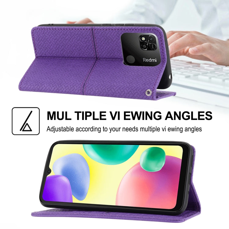 For Xiaomi Redmi 10A Woven Texture Stitching Magnetic PU Leather Phone Case