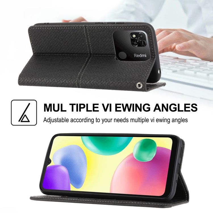 For Xiaomi Redmi 10A Woven Texture Stitching Magnetic PU Leather Phone Case