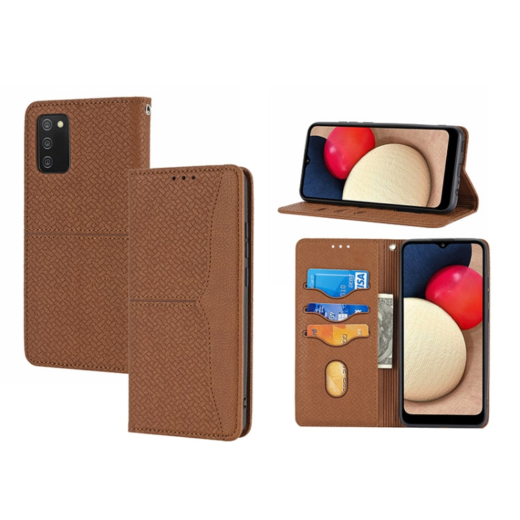 For Samsung Galaxy A03s 164.2mm US Version Woven Texture Stitching Magnetic PU Leather Phone Case