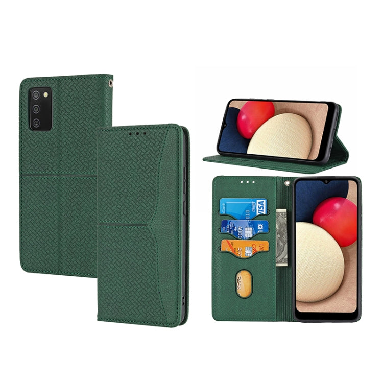 For Samsung Galaxy A03s 164.2mm US Version Woven Texture Stitching Magnetic PU Leather Phone Case