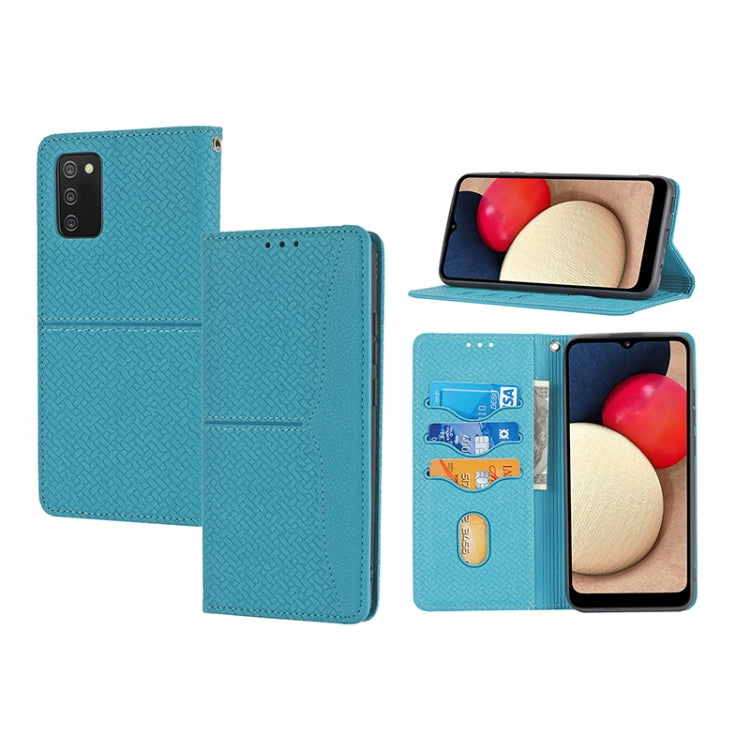 For Samsung Galaxy A03s 164.2mm US Version Woven Texture Stitching Magnetic PU Leather Phone Case