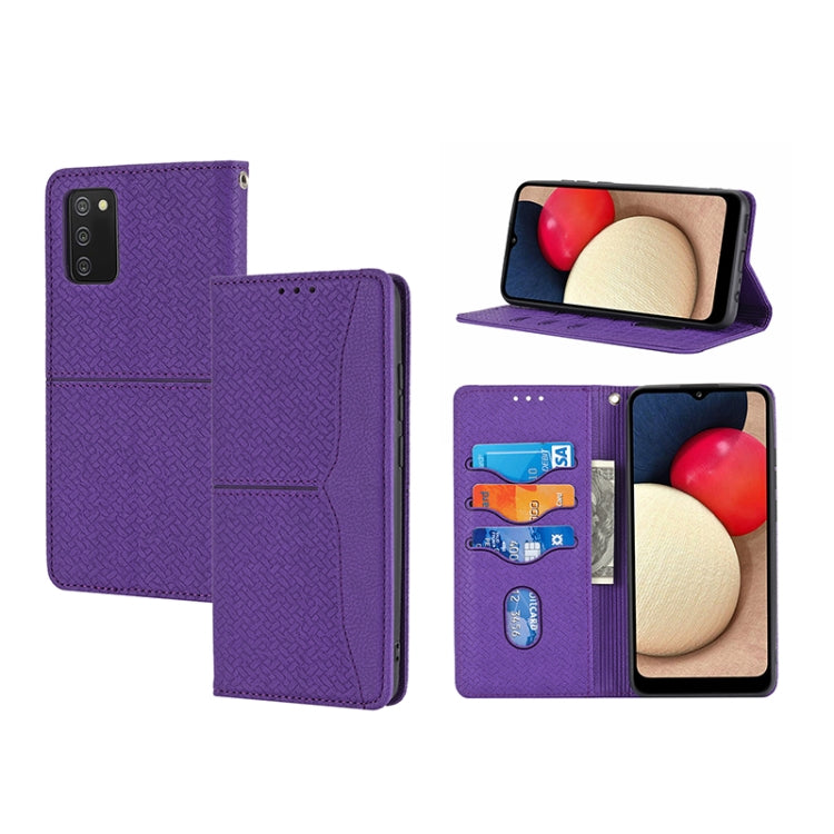 For Samsung Galaxy A03s 164.2mm US Version Woven Texture Stitching Magnetic PU Leather Phone Case