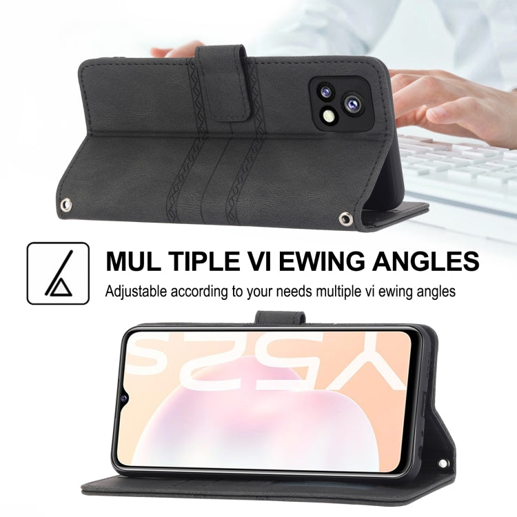 For vivo Y52s Embossed Striped Magnetic Buckle Horizontal Flip Phone Leather Case