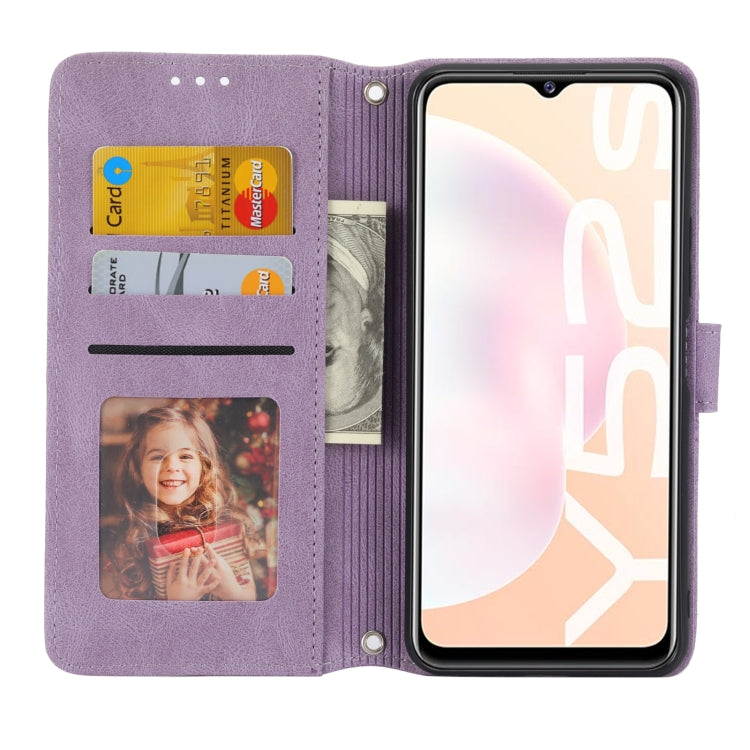 For vivo Y52s Embossed Striped Magnetic Buckle Horizontal Flip Phone Leather Case