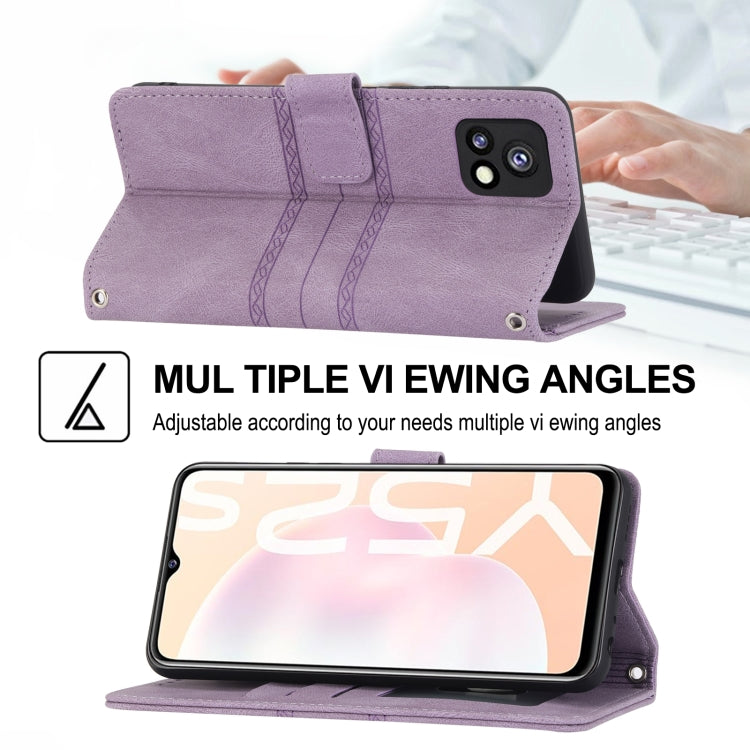 For vivo Y52s Embossed Striped Magnetic Buckle Horizontal Flip Phone Leather Case