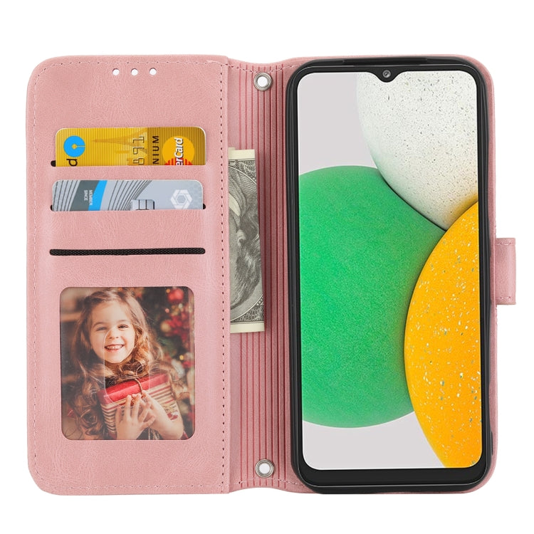 For Kyocera Android One S9 / Digno Sanga Edition Embossed Striped Magnetic Buckle Horizontal Flip Phone Leather Case