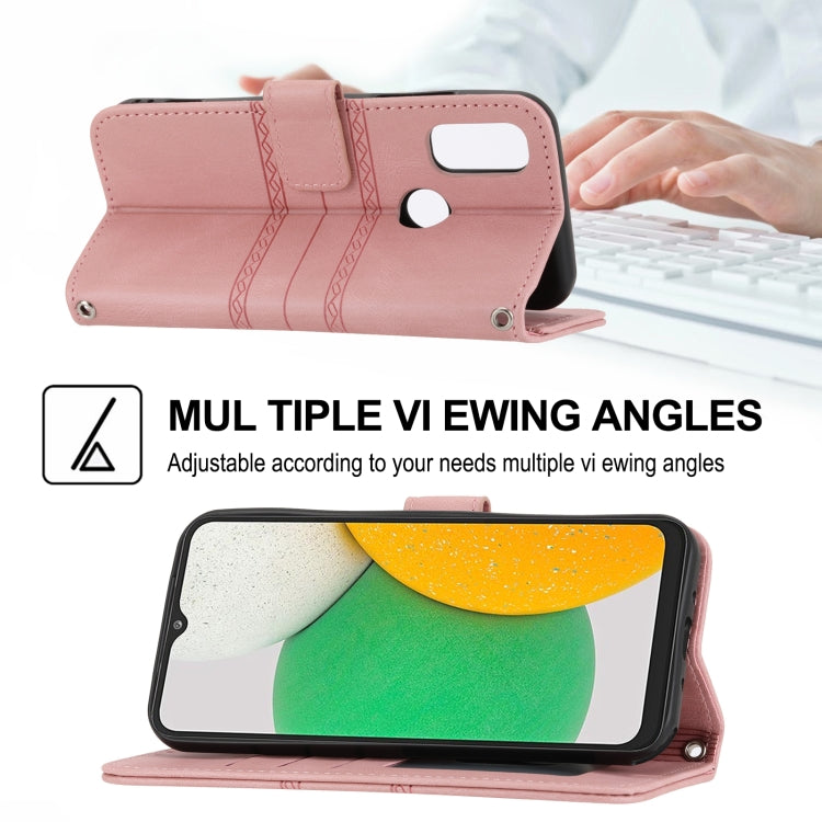For Kyocera Android One S9 / Digno Sanga Edition Embossed Striped Magnetic Buckle Horizontal Flip Phone Leather Case