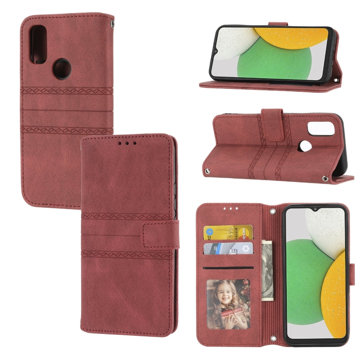 For Kyocera Android One S9 / Digno Sanga Edition Embossed Striped Magnetic Buckle Horizontal Flip Phone Leather Case