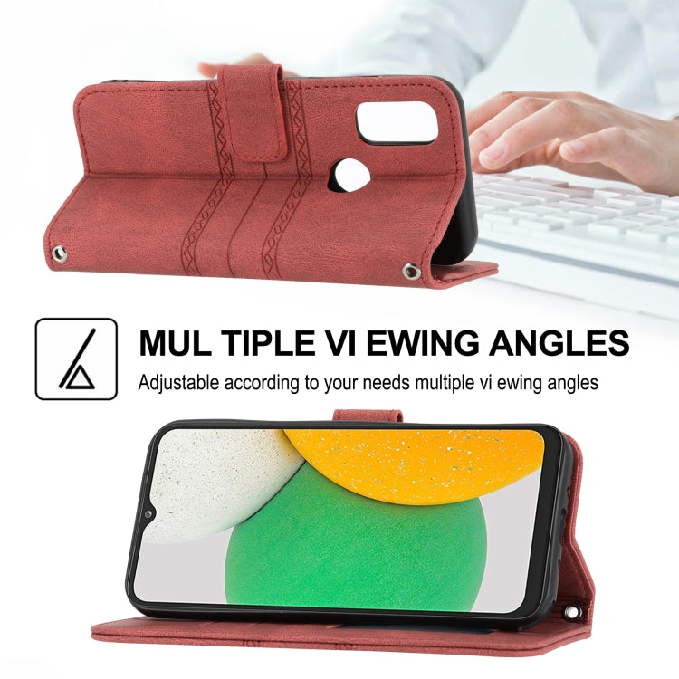 For Kyocera Android One S9 / Digno Sanga Edition Embossed Striped Magnetic Buckle Horizontal Flip Phone Leather Case