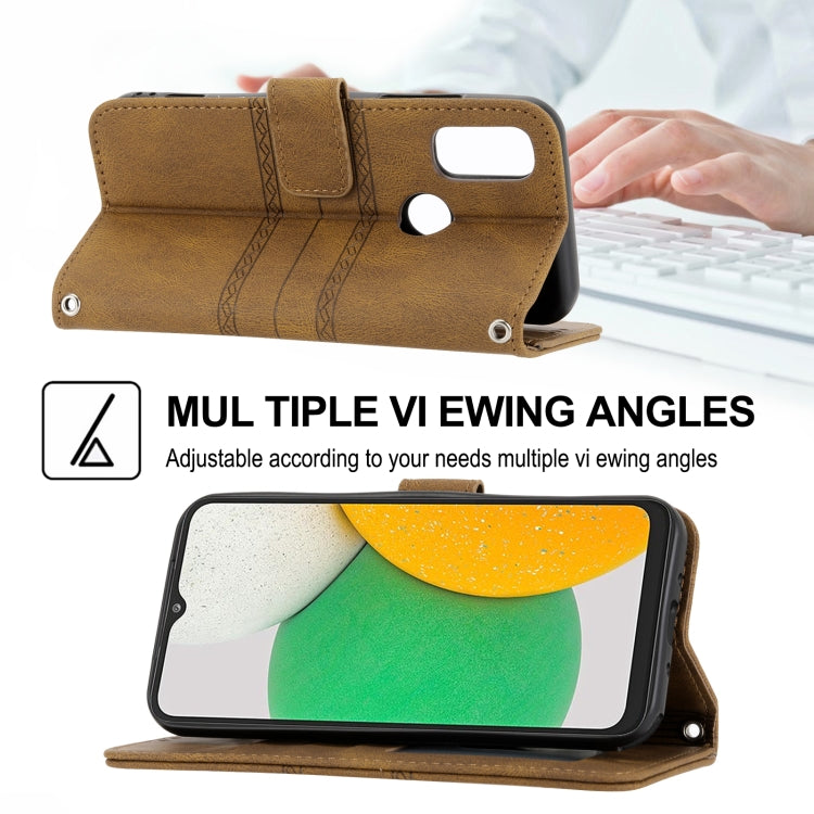 For Kyocera Android One S9 / Digno Sanga Edition Embossed Striped Magnetic Buckle Horizontal Flip Phone Leather Case