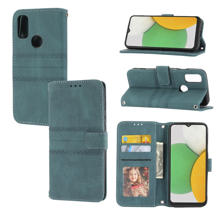 For Kyocera Android One S9 / Digno Sanga Edition Embossed Striped Magnetic Buckle Horizontal Flip Phone Leather Case