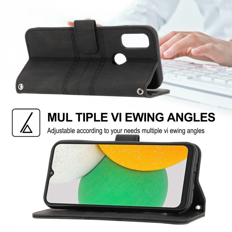 For Kyocera Android One S9 / Digno Sanga Edition Embossed Striped Magnetic Buckle Horizontal Flip Phone Leather Case