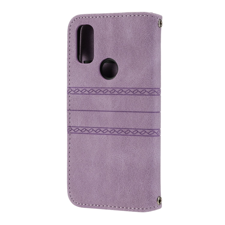 For Kyocera Android One S9 / Digno Sanga Edition Embossed Striped Magnetic Buckle Horizontal Flip Phone Leather Case