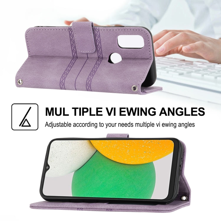 For Kyocera Android One S9 / Digno Sanga Edition Embossed Striped Magnetic Buckle Horizontal Flip Phone Leather Case
