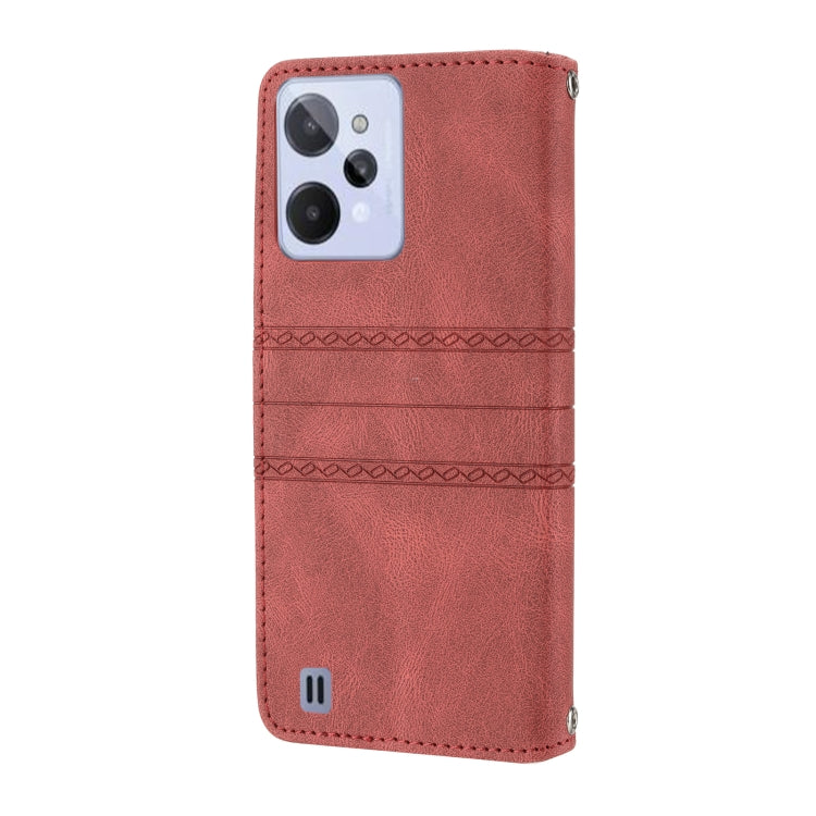 For OPPO Realme C31 4G Global Embossed Striped Magnetic Buckle Horizontal Flip Phone Leather Case