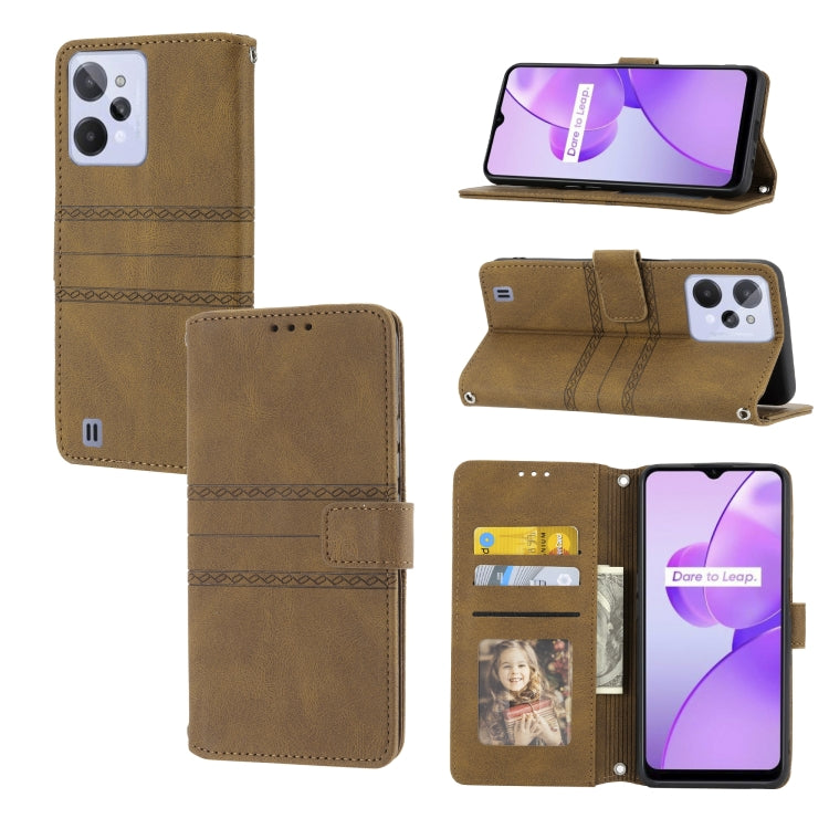 For OPPO Realme C31 4G Global Embossed Striped Magnetic Buckle Horizontal Flip Phone Leather Case