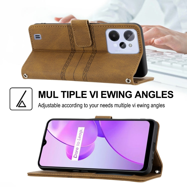 For OPPO Realme C31 4G Global Embossed Striped Magnetic Buckle Horizontal Flip Phone Leather Case