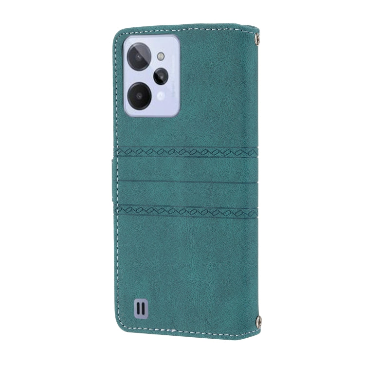 For OPPO Realme C31 4G Global Embossed Striped Magnetic Buckle Horizontal Flip Phone Leather Case