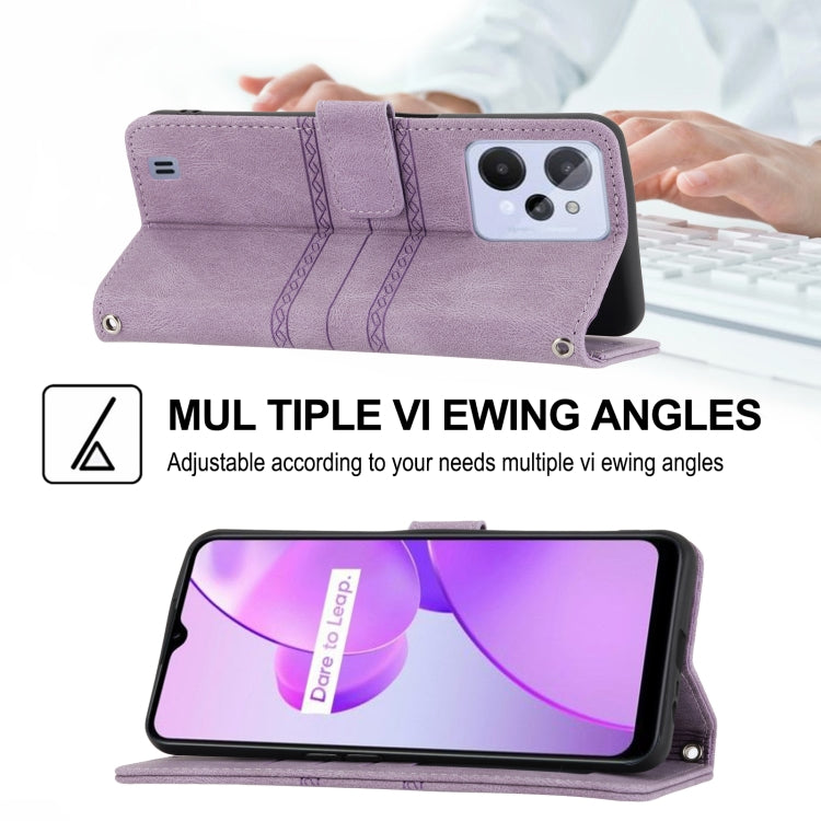 For OPPO Realme C31 4G Global Embossed Striped Magnetic Buckle Horizontal Flip Phone Leather Case