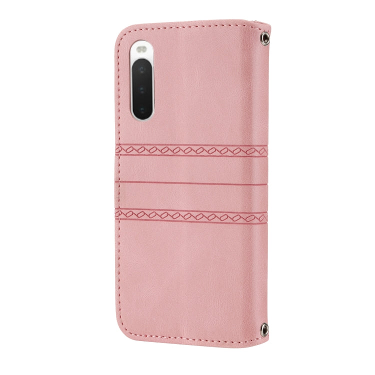 For Sony Xperia 10 IV Embossed Striped Magnetic Buckle Horizontal Flip Phone Leather Case