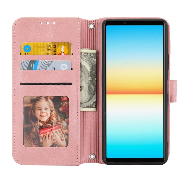 For Sony Xperia 10 IV Embossed Striped Magnetic Buckle Horizontal Flip Phone Leather Case