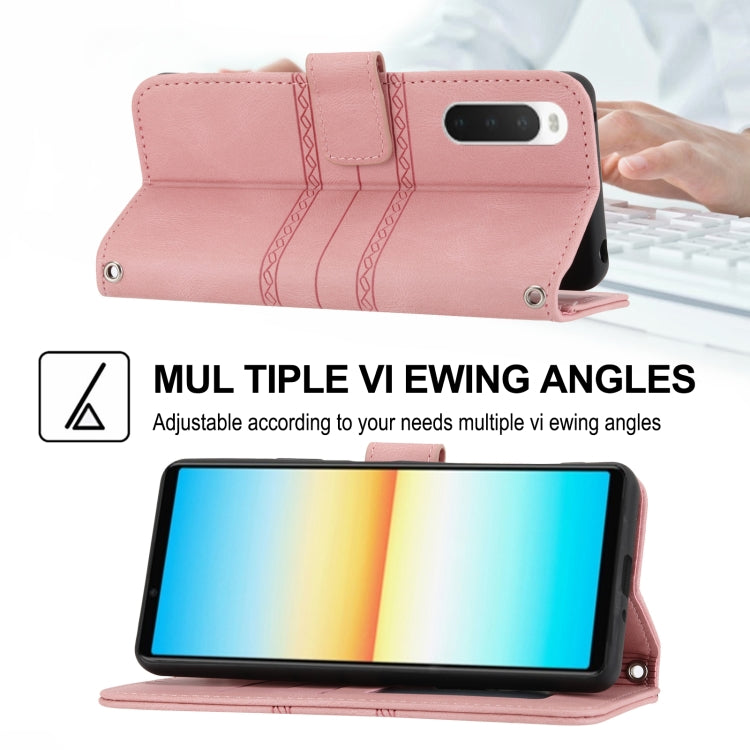 For Sony Xperia 10 IV Embossed Striped Magnetic Buckle Horizontal Flip Phone Leather Case