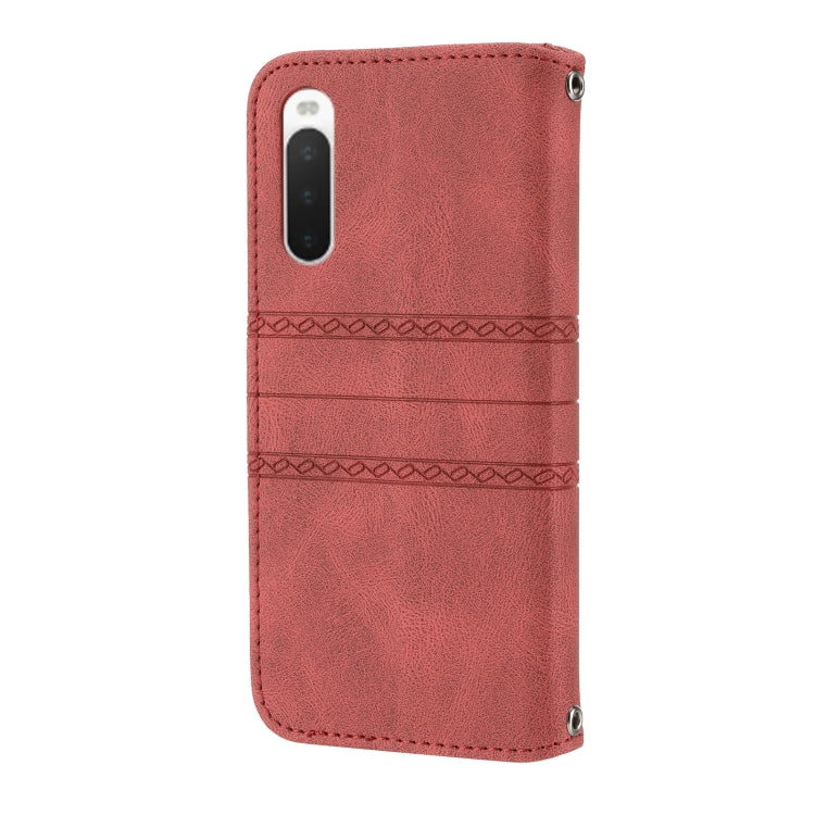 For Sony Xperia 10 IV Embossed Striped Magnetic Buckle Horizontal Flip Phone Leather Case