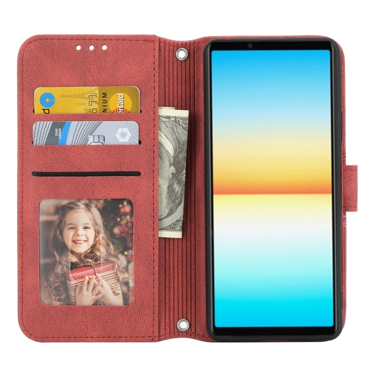 For Sony Xperia 10 IV Embossed Striped Magnetic Buckle Horizontal Flip Phone Leather Case