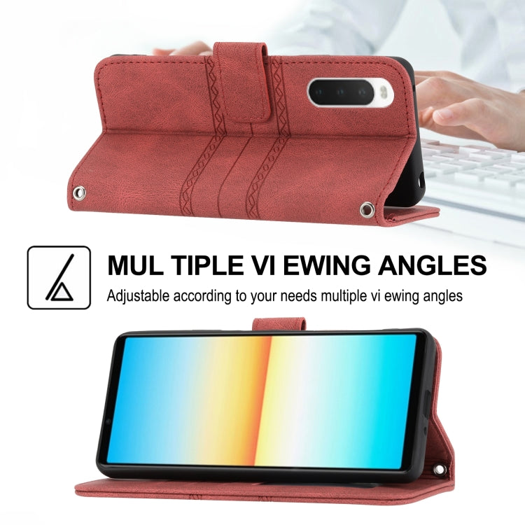 For Sony Xperia 10 IV Embossed Striped Magnetic Buckle Horizontal Flip Phone Leather Case