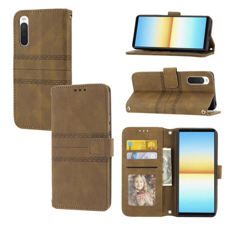 For Sony Xperia 10 IV Embossed Striped Magnetic Buckle Horizontal Flip Phone Leather Case