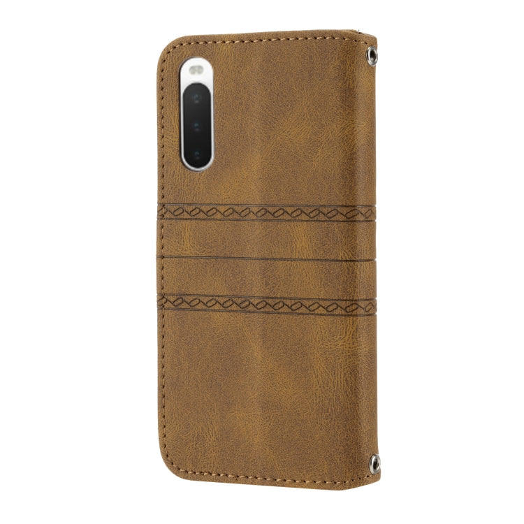 For Sony Xperia 10 IV Embossed Striped Magnetic Buckle Horizontal Flip Phone Leather Case