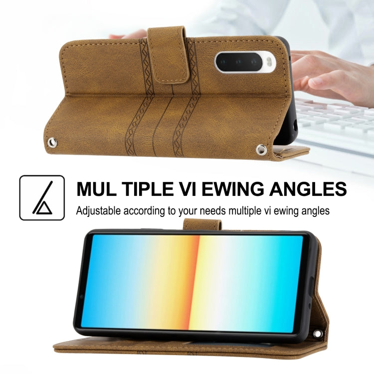 For Sony Xperia 10 IV Embossed Striped Magnetic Buckle Horizontal Flip Phone Leather Case