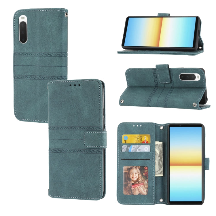 For Sony Xperia 10 IV Embossed Striped Magnetic Buckle Horizontal Flip Phone Leather Case