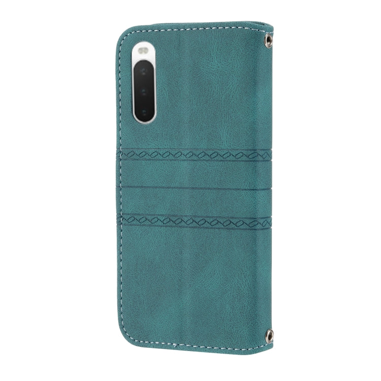 For Sony Xperia 10 IV Embossed Striped Magnetic Buckle Horizontal Flip Phone Leather Case