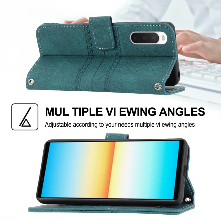 For Sony Xperia 10 IV Embossed Striped Magnetic Buckle Horizontal Flip Phone Leather Case