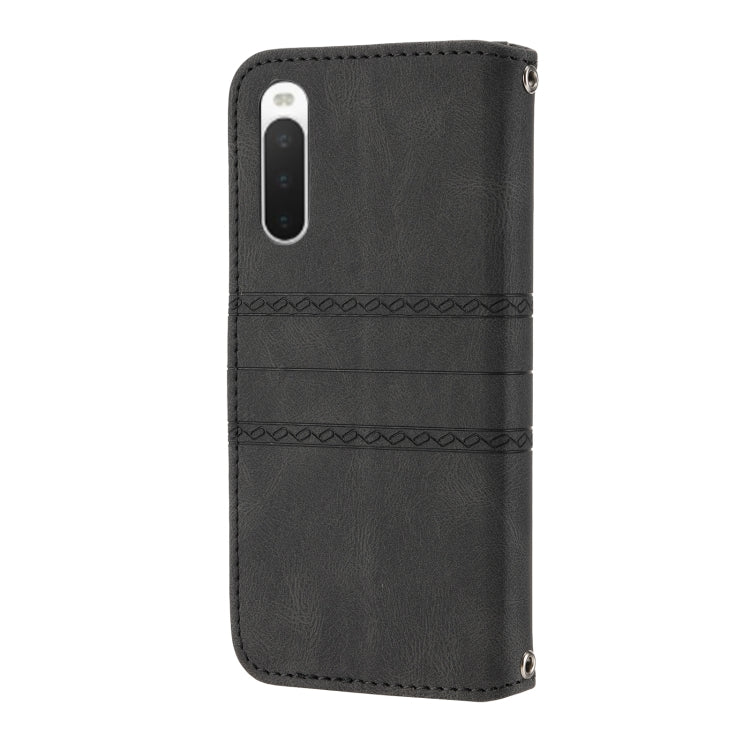 For Sony Xperia 10 IV Embossed Striped Magnetic Buckle Horizontal Flip Phone Leather Case