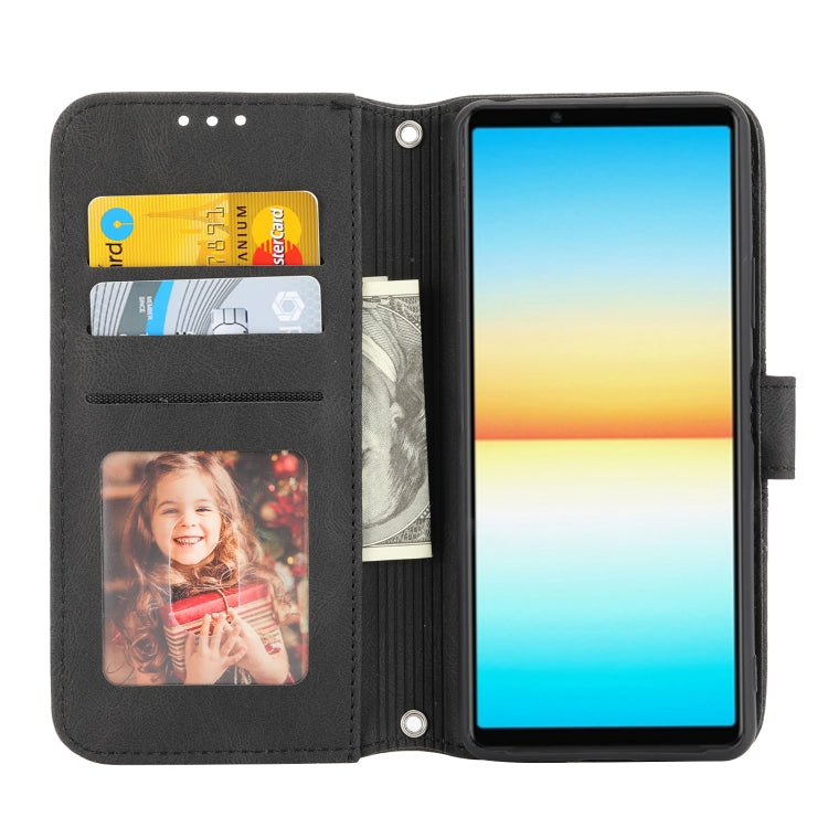 For Sony Xperia 10 IV Embossed Striped Magnetic Buckle Horizontal Flip Phone Leather Case