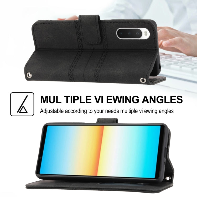 For Sony Xperia 10 IV Embossed Striped Magnetic Buckle Horizontal Flip Phone Leather Case