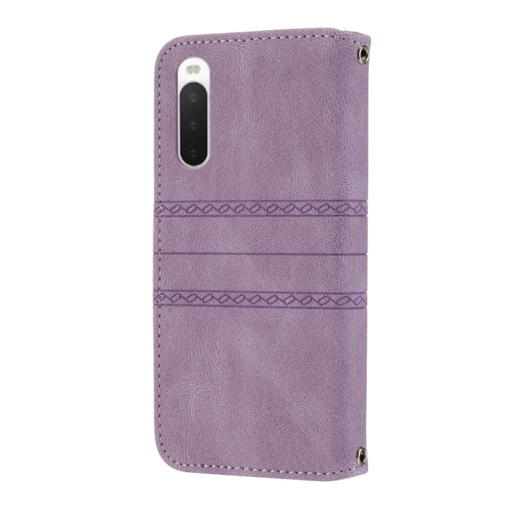 For Sony Xperia 10 IV Embossed Striped Magnetic Buckle Horizontal Flip Phone Leather Case