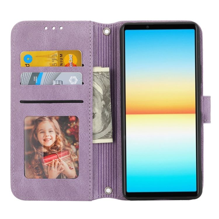 For Sony Xperia 10 IV Embossed Striped Magnetic Buckle Horizontal Flip Phone Leather Case