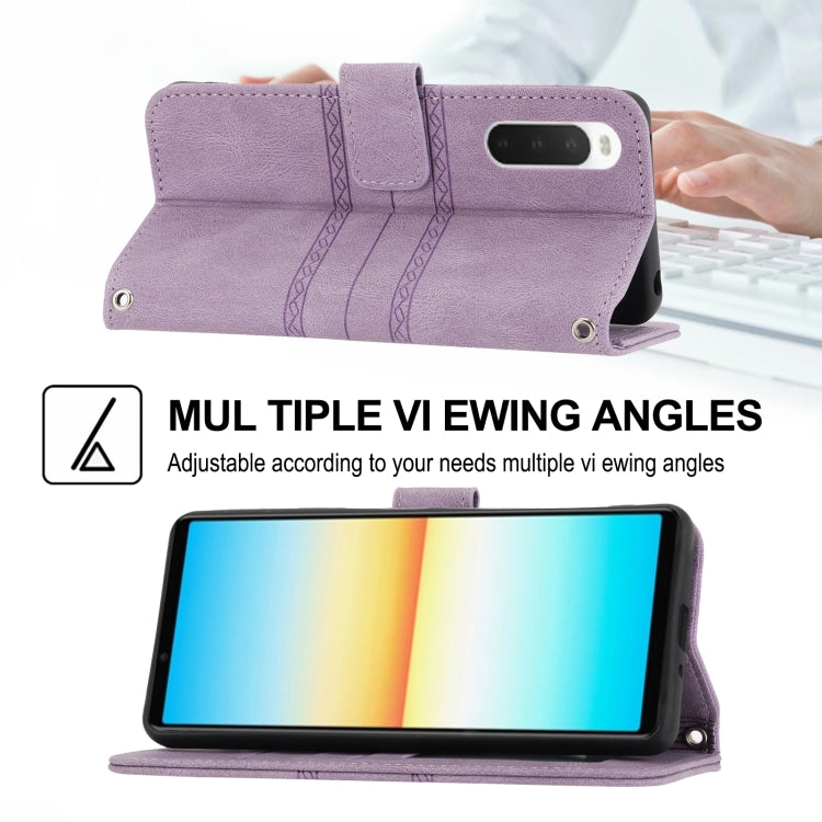 For Sony Xperia 10 IV Embossed Striped Magnetic Buckle Horizontal Flip Phone Leather Case