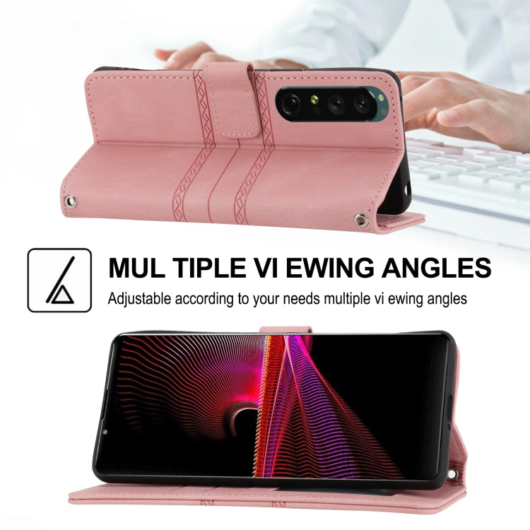 For Sony Xperia 1 IV Embossed Striped Magnetic Buckle Horizontal Flip Phone Leather Case