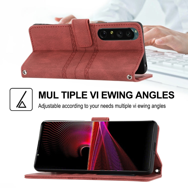 For Sony Xperia 1 IV Embossed Striped Magnetic Buckle Horizontal Flip Phone Leather Case