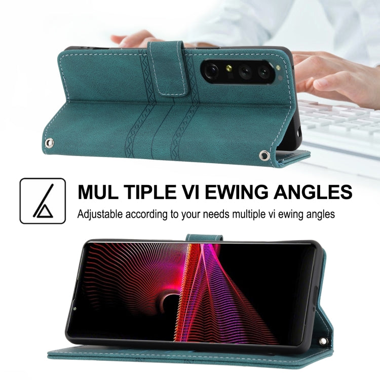 For Sony Xperia 1 IV Embossed Striped Magnetic Buckle Horizontal Flip Phone Leather Case