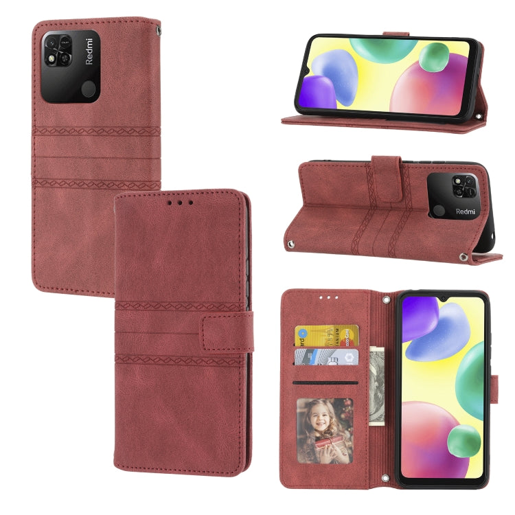 For Xiaomi Redmi 10A Embossed Striped Magnetic Buckle Horizontal Flip Phone Leather Case