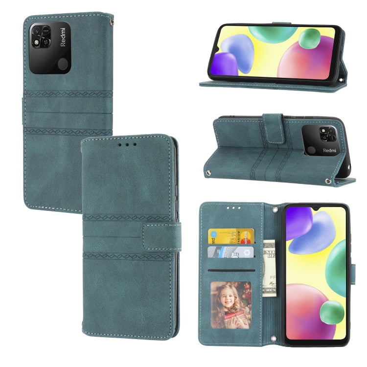 For Xiaomi Redmi 10A Embossed Striped Magnetic Buckle Horizontal Flip Phone Leather Case